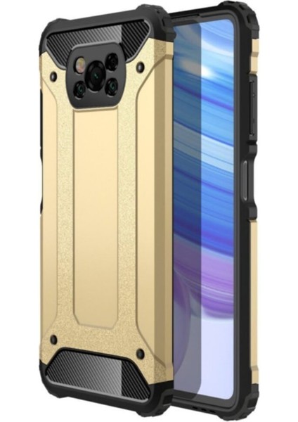 Caseworld Xiaomi Poco X3 Pro Kapak Çift Katmanlı Zırh Tank Kılıf - Gold