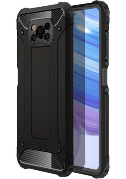 Caseworld Xiaomi Poco X3 Pro Kapak Çift Katmanlı Zırh Tank Kılıf - Siyah