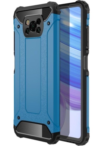 Caseworld Xiaomi Poco X3 Pro Kapak Çift Katmanlı Zırh Tank Kılıf - Lacivert
