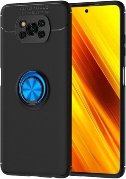 Caseworld Xiaomi Poco X3 Pro Kılıf Renkli Yüzüklü Manyetik Silikon Kapak Siyah - Mavi