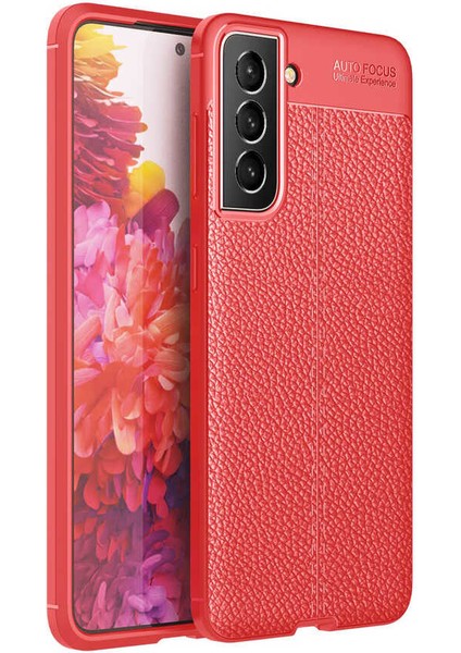 Caseworld Samsung Galaxy S21 Fe Kılıf Darbe Korumalı Deri Görünümlü Silikon Arka Kapak - Kırmızı