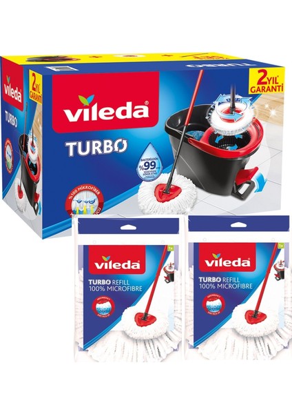 Turbo Pedallı Döner Hazneli Otomatik Temizlik Seti 2'li Üçgen Yedek Mop