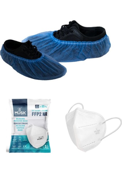 Tela Galoş Mavi Nonwoven 1000 Adet + Muskmask Ffp2 Steril Beyaz Maske 10 Adet