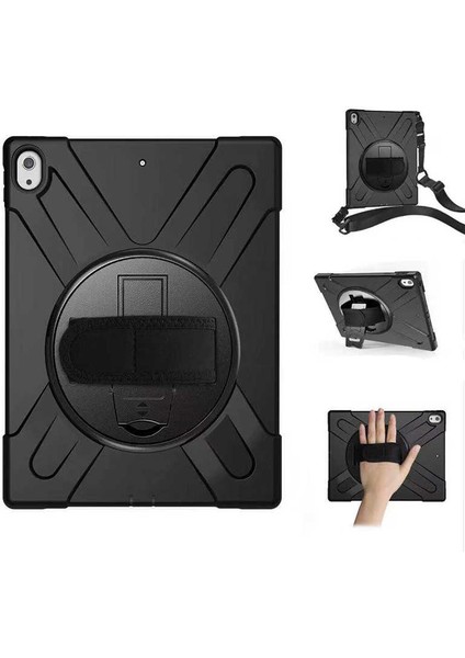 Apple iPad Pro 12.9 inç 5. Nesil (2021) Defender Shoulder Strap Askılı Tablet Kılıfı (A2378/A2379/A2461/A2462) Siyah