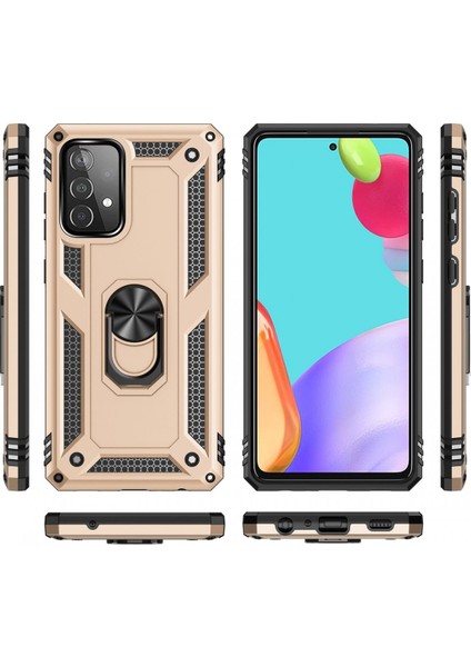 Samsung Galaxy A52 Kılıf Tank Yüzüklü Yüksek Korumalı Silikon - Gold modelleri