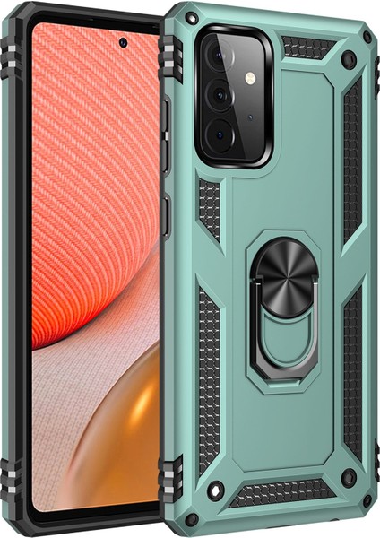Samsung Galaxy A72 Kılıf Tank Yüzüklü Yüksek Korumalı Silikon - Yeşil