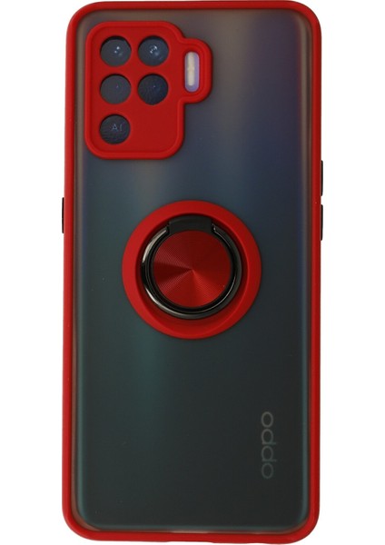 Oppo Reno 5 Lite Kılıf Montreal Yüzüklü Silikon Kapak - Kırmızı 300099