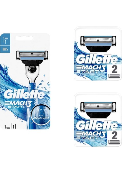 Mach3 Start Tıraş Makinesi + Gillette 2 Adet Mach3 Start 2'li Yedek