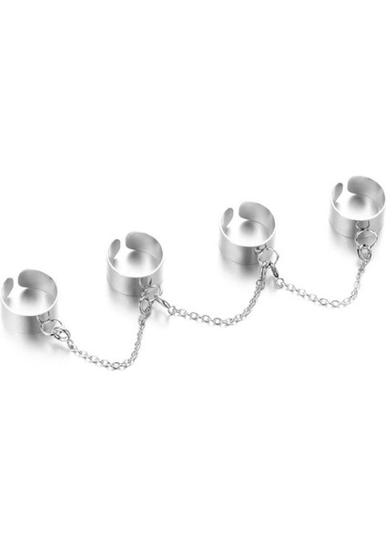 Punk Tarzı Zincir Bağlantı Çoklu Parmak Halka Gümüş Yüzükler (Yurt Dışından)