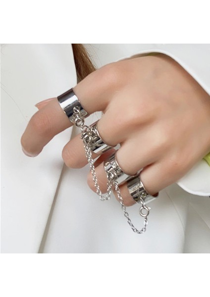 Punk Tarzı Zincir Bağlantı Çoklu Parmak Halka Gümüş Yüzükler (Yurt Dışından) modelleri