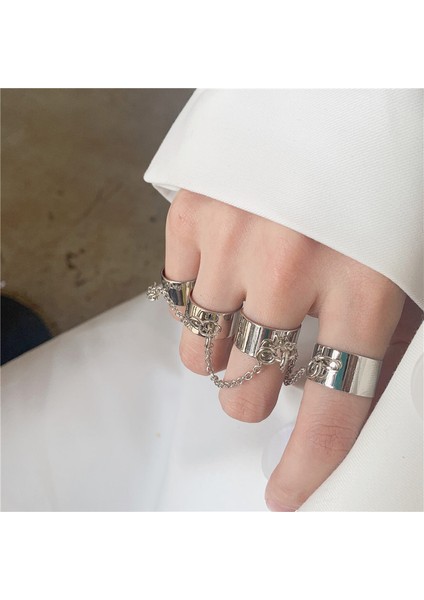 Punk Tarzı Zincir Bağlantı Çoklu Parmak Halka Gümüş Yüzükler (Yurt Dışından) fırsatları