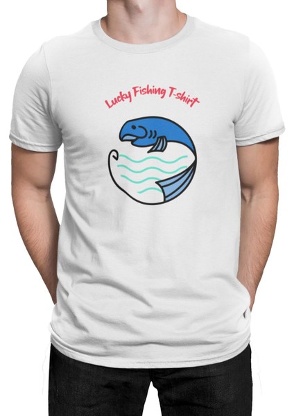 Lucky Fishing Tshirt Dad Beyaz Erkek Tshirt