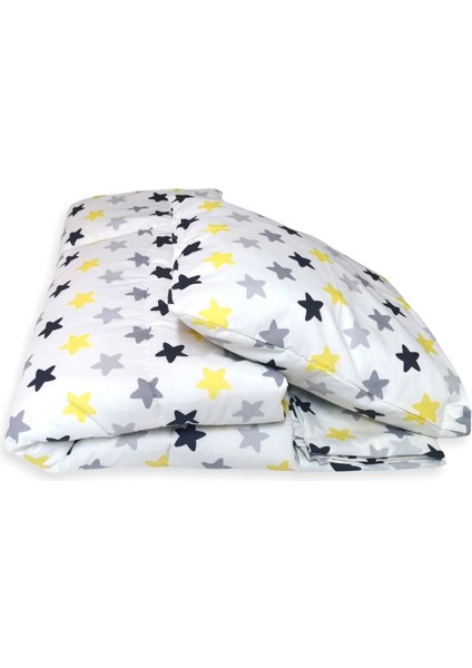 Pamuk Bebek/Çocuk Yastık Çarşaf Yorgan Seti Sarı Gri Büyük Yıldızlı