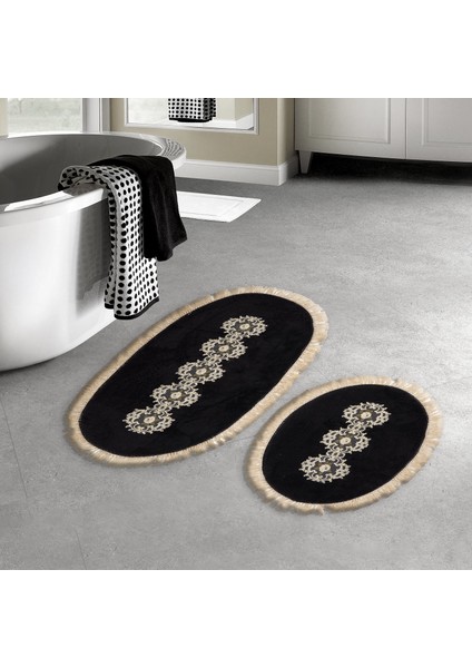 Eyfel Saçaklı Banyo Takımı 2 Pcs Siyah