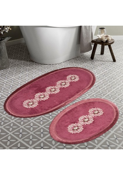 Eyfel Saçaklı Banyo Takımı 2 Pcs Fuşya