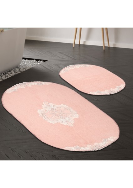 Mary Cordone Welsoft Aplikli Oval Klozet Takımı Pudra 2 Parça