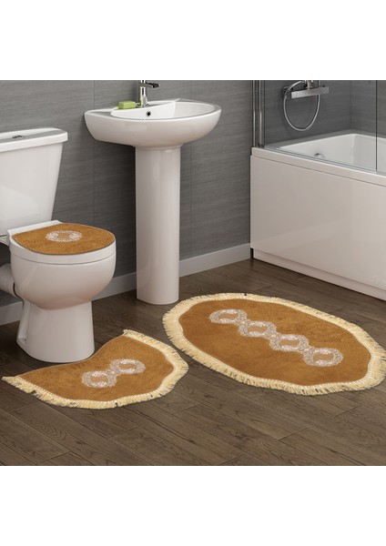 Queen Sarmaşık Şekilli Nakışlı 3 Lü Set Açık Kahve