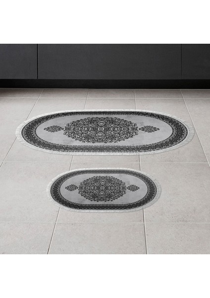 Alanur Trend Kaymaz Taban Oval Saçaklı Dijital Banyo Takımı Gri