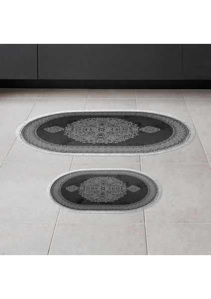 Alanur Trend Kaymaz Taban Oval Saçaklı Dijital Banyo Takımı Siyah