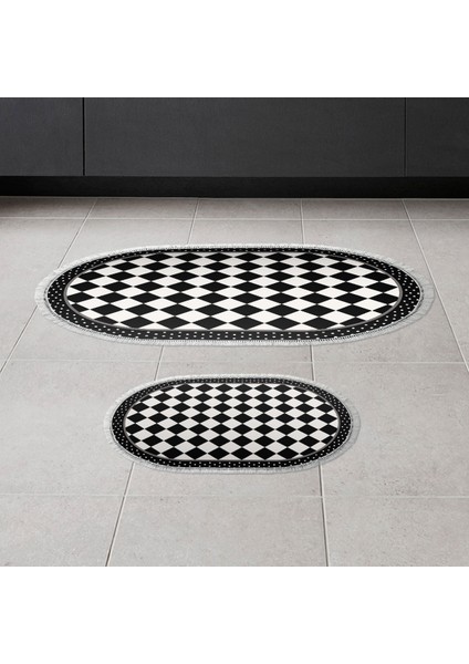 Alanur Trend Kaymaz Taban Oval Saçaklı Dijital Banyo Takımı Siyah