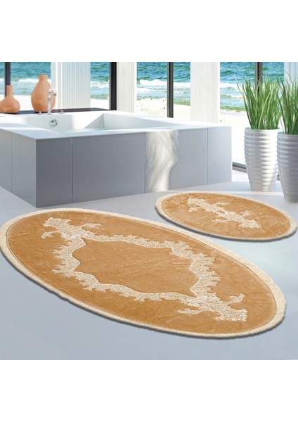 Sırma Welsoft Dantelli Saçaklı Oval Klozet Takımı 2 Pcs Cappuccino