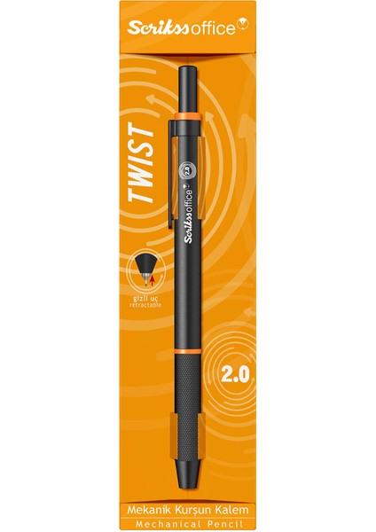 Twist Şeffaf Ambalaj Versatil Kalem 2 mm Turuncu