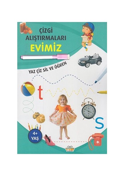 Çizgi Alıştırmaları Evimiz (Yaz-Çiz-Sil ve Öğren) + Kalem