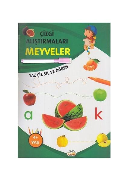 Çizgi Alıştırmaları Meyveler (Yaz-Çiz-Sil ve Öğren) + Kalem