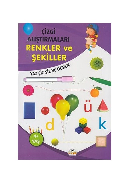Çizgi Alıştırmaları Renkler ve Şekiller (Yaz-Çiz-Sil ve Öğren) + Kalem