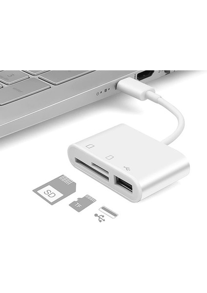 HY-XO50 Beyaz Typec To Usb2.0 + Sd + Tf Çevirici Adaptör