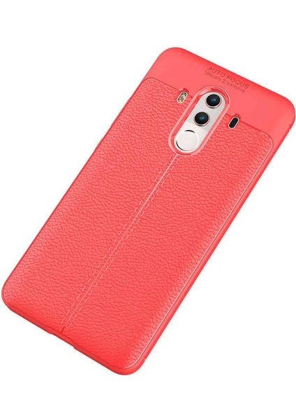 Case 4U Huawei Mate 10 Pro Kılıf Rugan Armor Deri Görünümlü Yüksek Kalite Silikon Niss Kırmızı