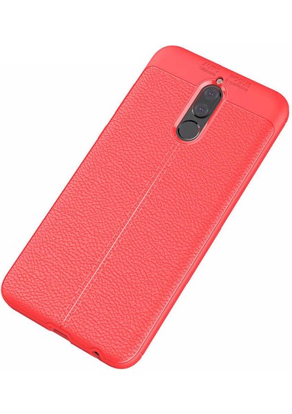 Case 4U Huawei Mate 10 Lite Kılıf Rugan Armor Deri Görünümlü Yüksek Kalite Silikon Niss Kırmızı