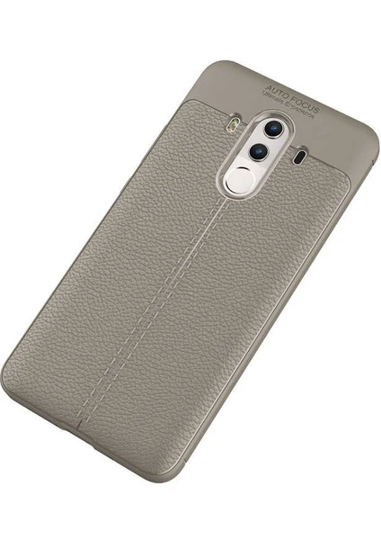 Case 4U Huawei Mate 10 Pro Kılıf Rugan Armor Deri Görünümlü Yüksek Kalite Silikon Niss Gri