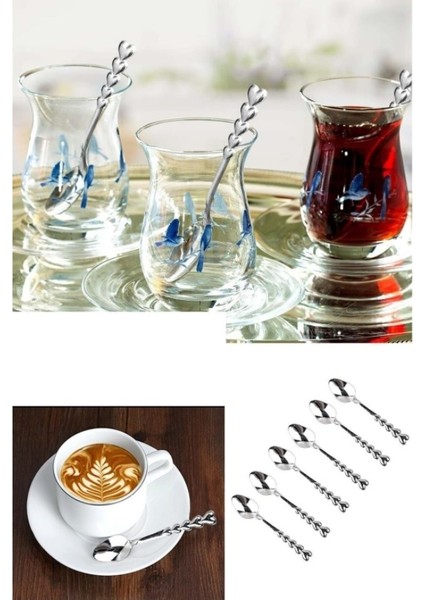 12'li Kalp Figürlü Çay Kaşığı Paslanmaz Çelik Kaşık Seti