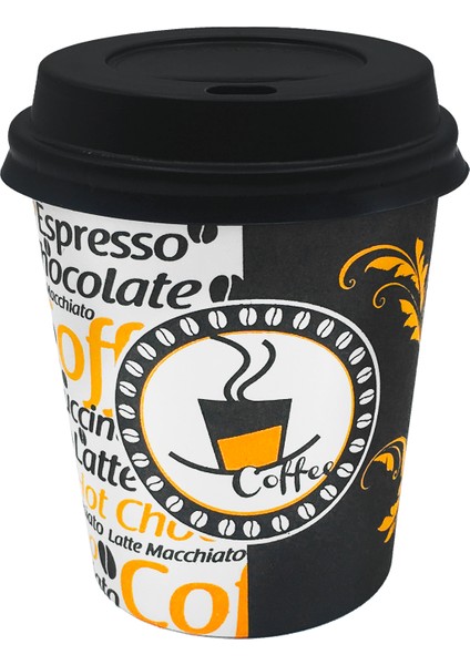 Cup 7 Oz Siyah Kapaklı Karton Bardak 180 ml - 100'lü