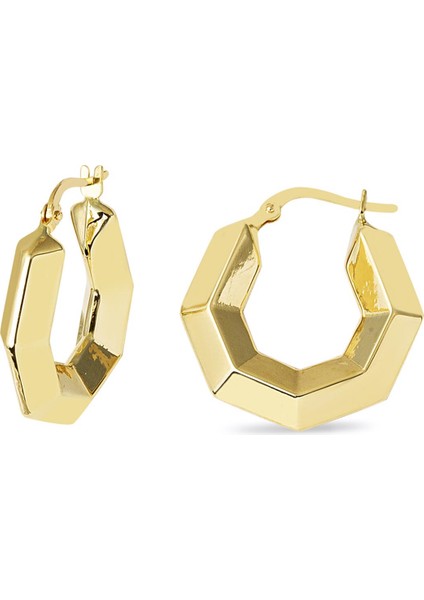 Retro Bomb Altıgen Large Altın Küpe