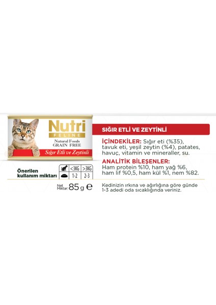 Nutri Feline Tahılsız 85GR Sığır Etli&zeytinli Adult Nutri Feline Yaş Kedi Maması