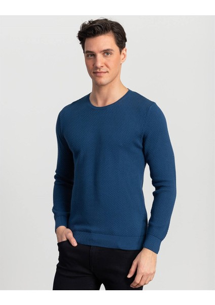 Tudors Bisiklet Yaka Mavi Desenli Erkek Kazak