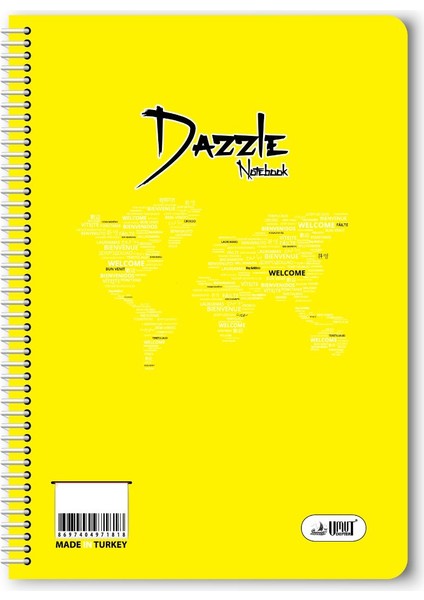 Kareli 40 Yaprak Spiralli Defter A4 Boy Plastik Kapak -Sarı