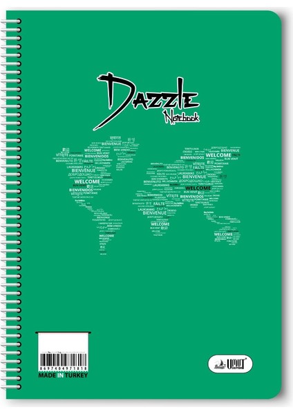 Çizgili 96 Yaprak Spiralli Defter A4 Boy Plastik Kapak -Yeşil