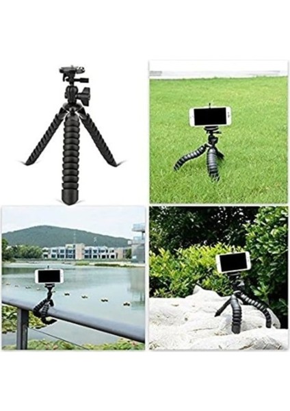 Akrobat Silikon Ayaklı Kaymaz Su Terazili  Telefon Dslr Kamera 3 Ayaklı Ahtapot Tripod