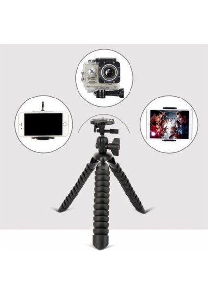 Akrobat Silikon Ayaklı Kaymaz Su Terazili  Telefon Dslr Kamera 3 Ayaklı Ahtapot Tripod