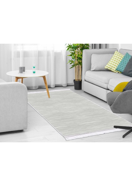 Inci Dijital Saçaklı Yıkanabilir Kaymaz Taban Halı 1889 Gri