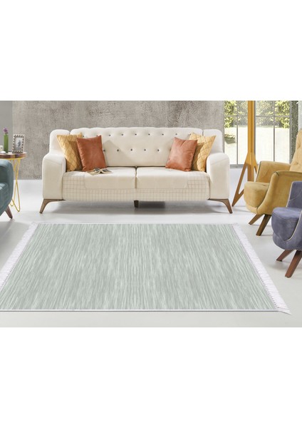 Inci Dijital Saçaklı Yıkanabilir Kaymaz Taban Halı 1889 Yeşil