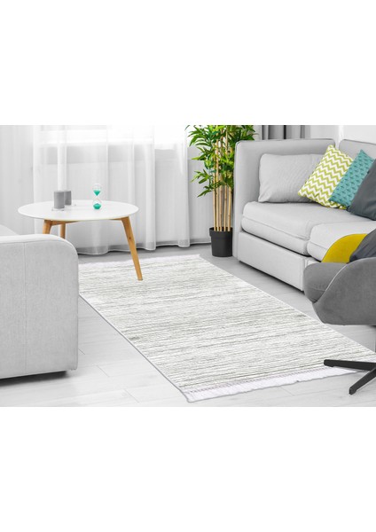 Inci Dijital Saçaklı Yıkanabilir Kaymaz Taban Halı 1910 Gri