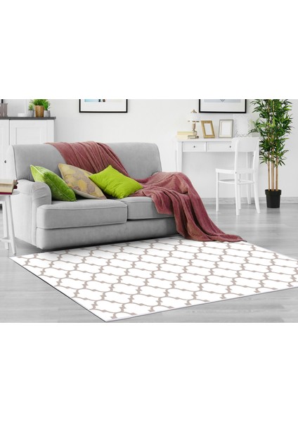 Inci Dijital Saçaksız Yıkanabilir Kaymaz Taban Halı 2025 Beyaz-Krem