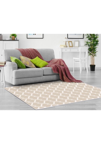 Inci Dijital Saçaksız Yıkanabilir Kaymaz Taban Halı 2025 Krem-Beyaz