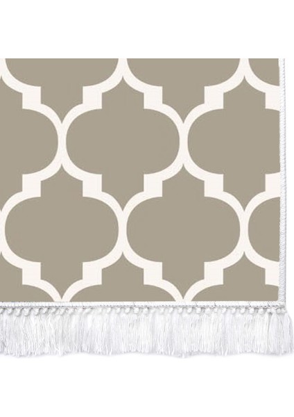 Inci Dijital Saçaklı Yıkanabilir Kaymaz Taban Halı 2025 Vizon-Beyaz fırsatları