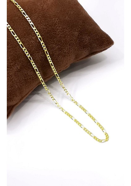 Unisex Ince Figaro 2,2 mm 925 Ayar Gold Altın Kaplama Gümüş Kolye Zincir