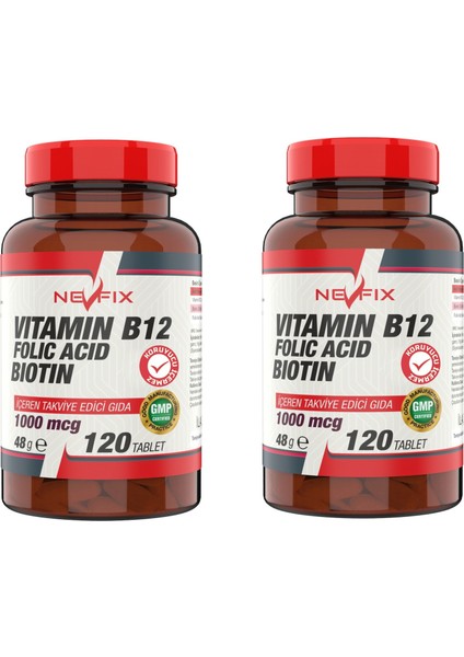 Vitamin B12 Folic Acid Biotin 1000 Mcg (2 Kutu) 120 Tablet